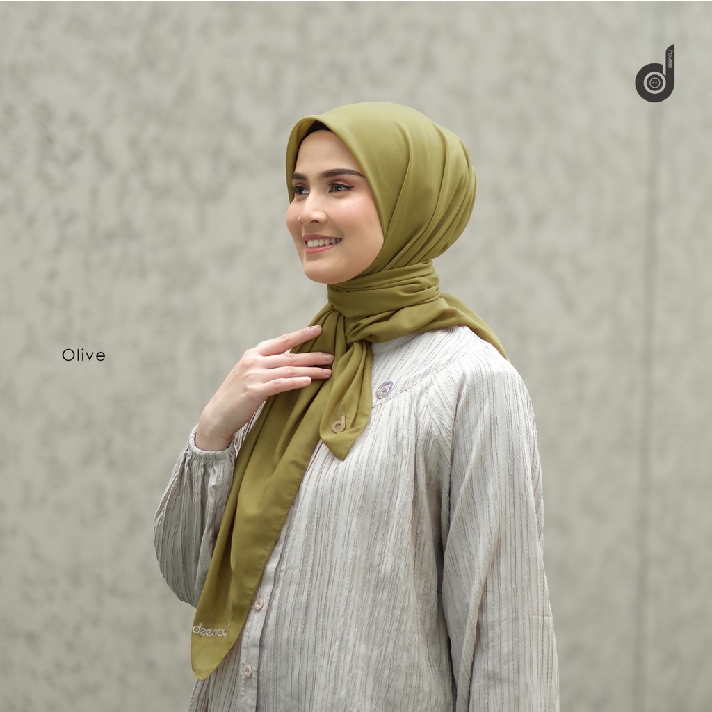 DEENAY LIZA OLIVE JAHIT TEPI BORDIR POLOS VOAL SCARVES HIJAB SEGIEMPAT
