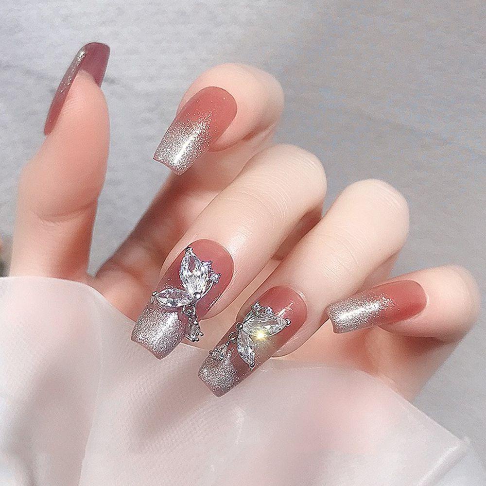 AUGUSTINA Agustin 3D Dekorasi Nail Art Elegan Datar Emas Perak Hiasan Kuku DIY Perlengkapan Nail Art Zirkon Kuku Berlian Imitasi