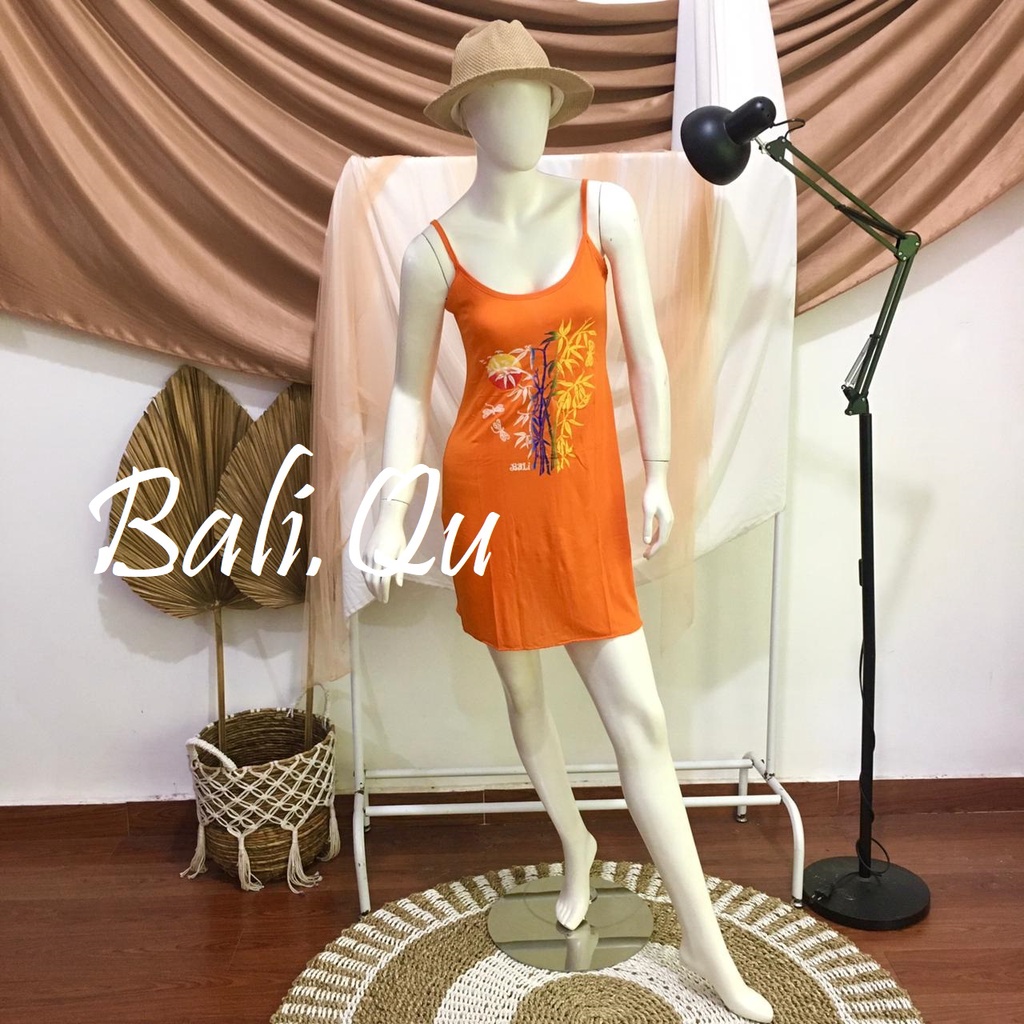 Daster  Tali Satu Sablon Bambu Bali-ORANGE