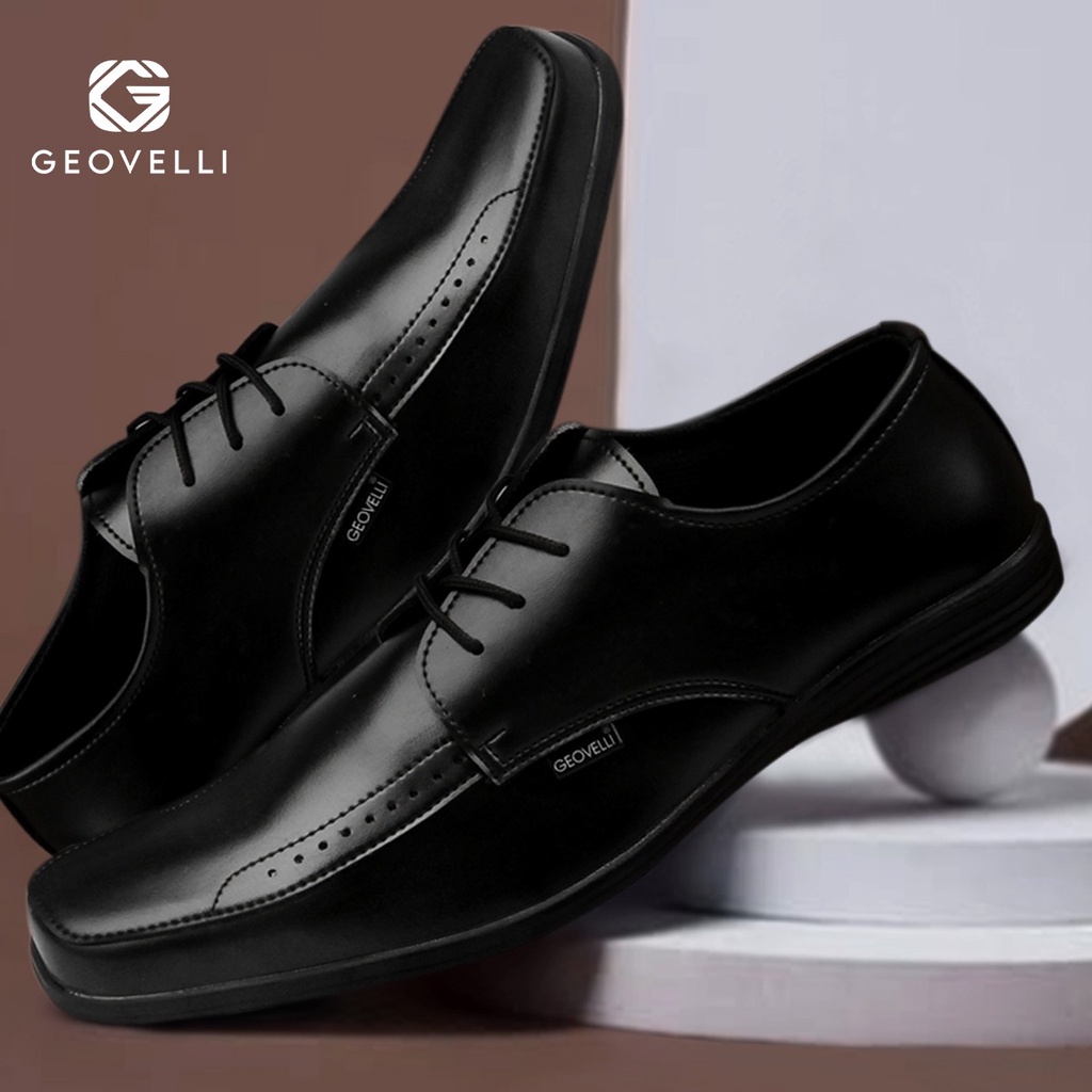 GVL GEOVELI Full Black - Sepatu Pantofel Pria Kulit Formal Kantor Kasual Kerja Kuliah  - Pantopel-GVL 1922