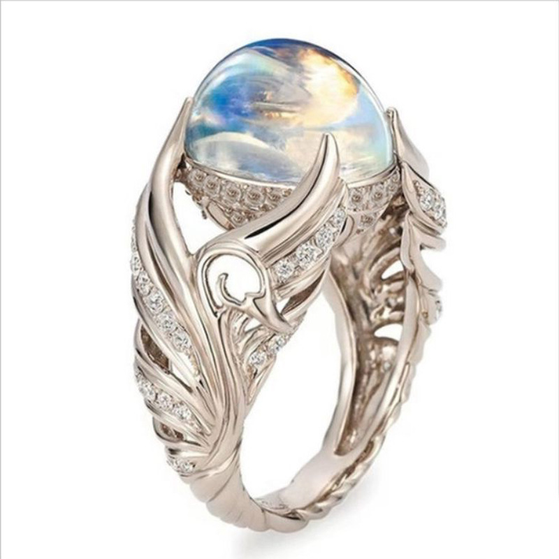 Seusuk Cincin Desain Sayap Malaikatawan Hias Moonstone Gaya Eropaamerika Untuk Wanita
