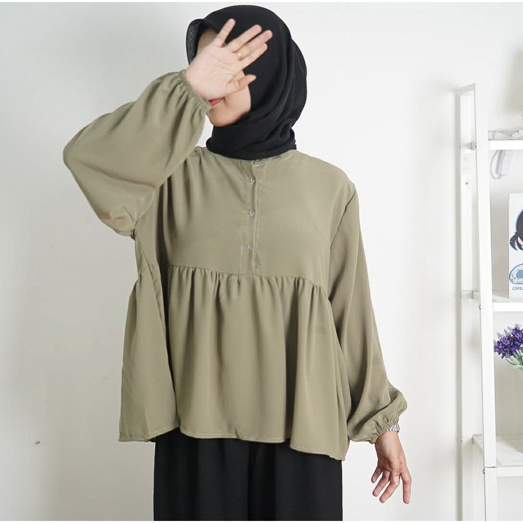 BEFAST - ZFS OOTD Blouse NOBITA / TARYN SNOW SHEER CRADENZE BLOSE / Blouse Wanita Hijab Terbaru / Atasan Lengan Panjang Karet / Fashion Wanita Kerja / Blouse Polos Casual / Blouse Best seller / Terlaris / Blouse Best Seller