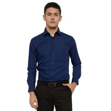 Lesta Langgeng - Kemeja Formal Pria Lengan Panjang Standard Bahan Kain Katun Warna Navy Polos M L XL