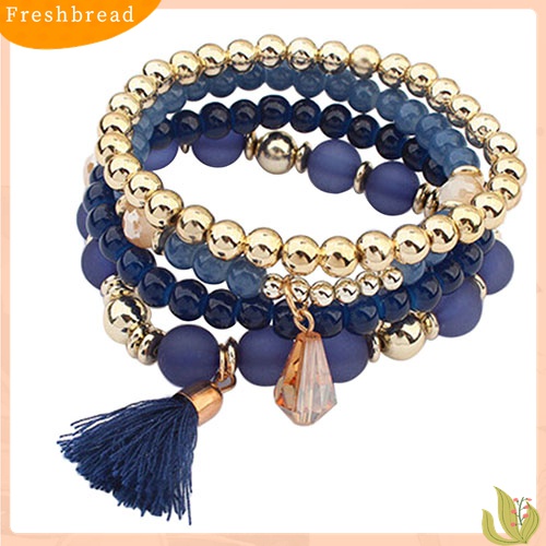 [TERLARIS]4Pcs/Set Women Ethnic Multilayer Resin Beads Tassels Cuff Bracelets Fashion Jewelry