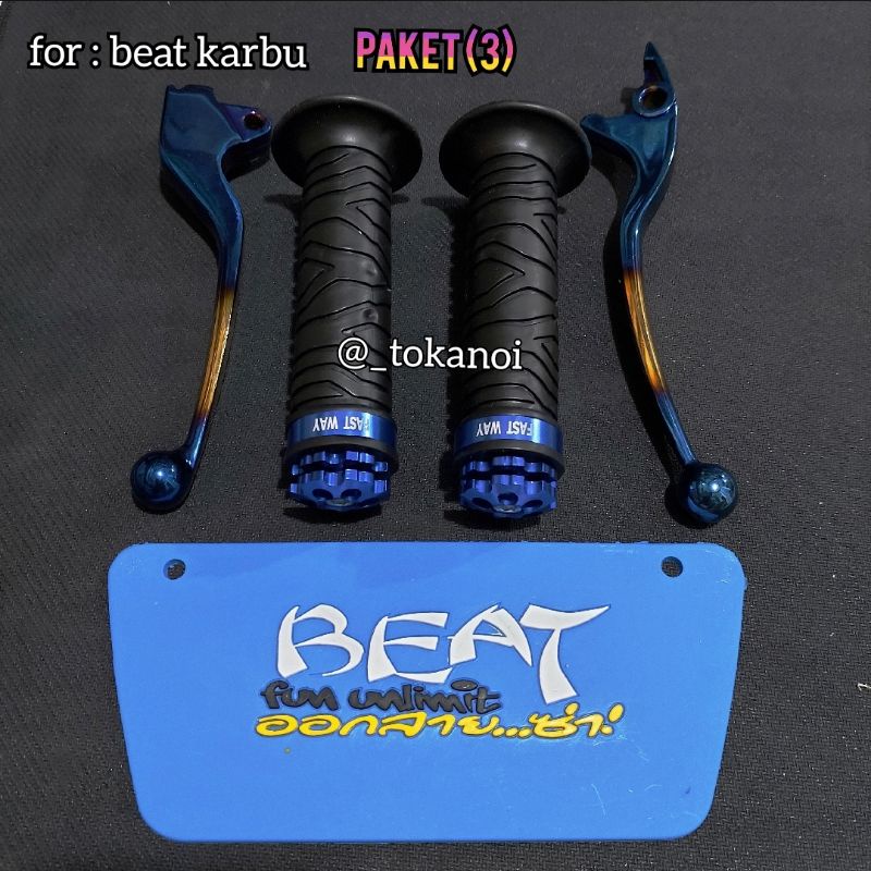 Paket handle rem kiri kanan beat karbu+handgrip jalu+mudflap thailand buat beat karbu_BIRU