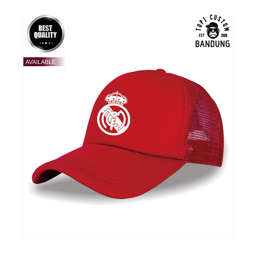 Topi Trucker REAL MADRID Pria Wanita Topi Jaring Jala REAL MADRID Trucker Cap Bisa Tulis Nama Bisa COD Gratis Masker Original High Premium Qualit