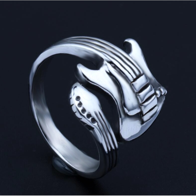 Cincin Adjustable Desain Gitar Musik Rock Gaya Retro Untuk Pria Dan Wanita