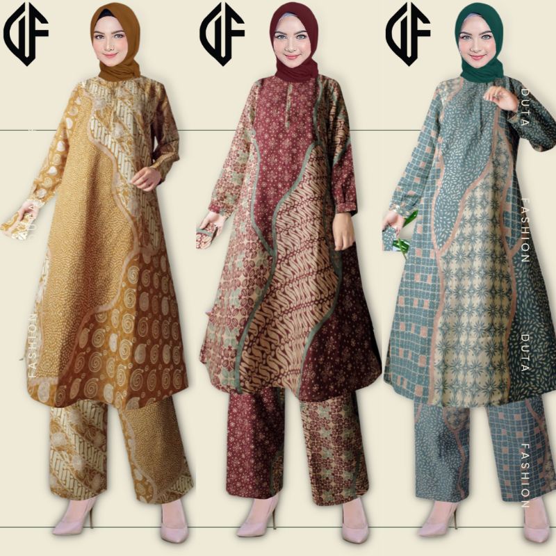 Setelan Batik Wanita Set Celana Kulot Blouse Abaya Viscose Premium Semi Sutra