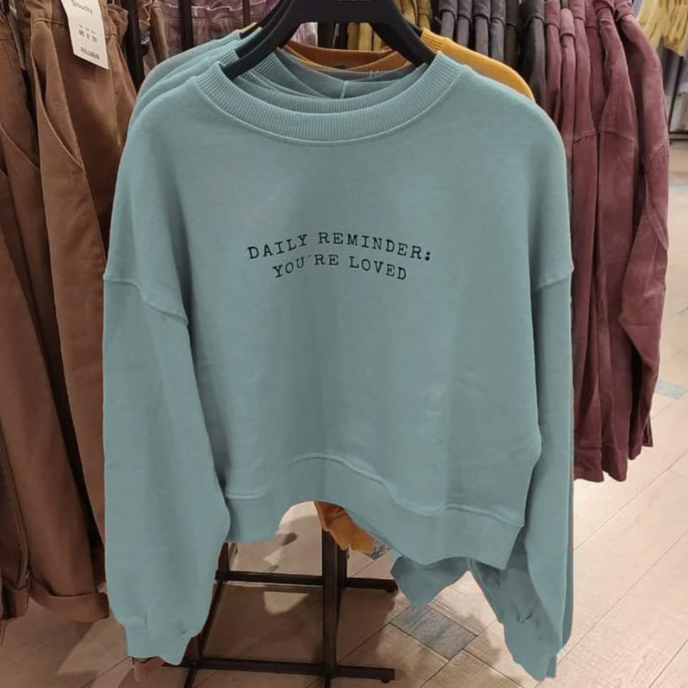 Sweater Crewneck Daily Reminder Bordir - Korean Style Sweatshirt Wanita - Allsize - Baju Wanita - Bahan Fleece Tebal dan lembut - Terlaris