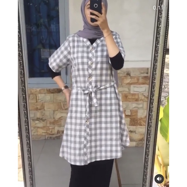tunik tangan pendek kotak free belt