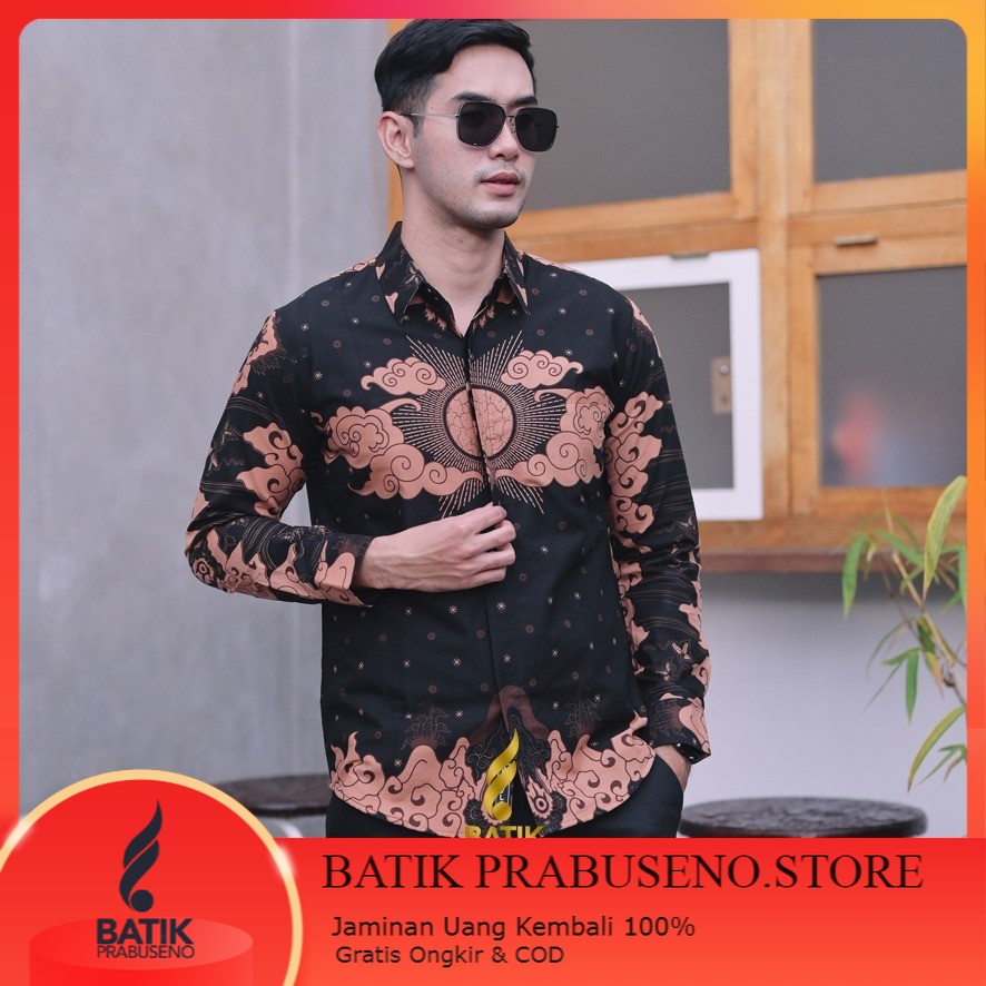 Megasurya Kemeja Kerja Kantor Batik Pria Lengan Panjang Branded Slimfit Original Prabuseno Atasan Co