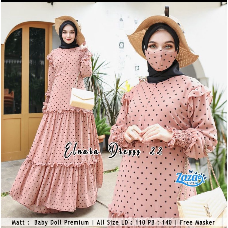 Gamis polkadot maxy busui ceruti babydoll longdress polkadot Elnara Dress Maxy