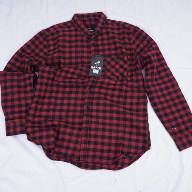 YB KEMEJA FLANEL LENGAN PANJANG PRIA SLIM FIT MOTIF KOTAK MODEL LONG SLEEVE MERAH HITAM