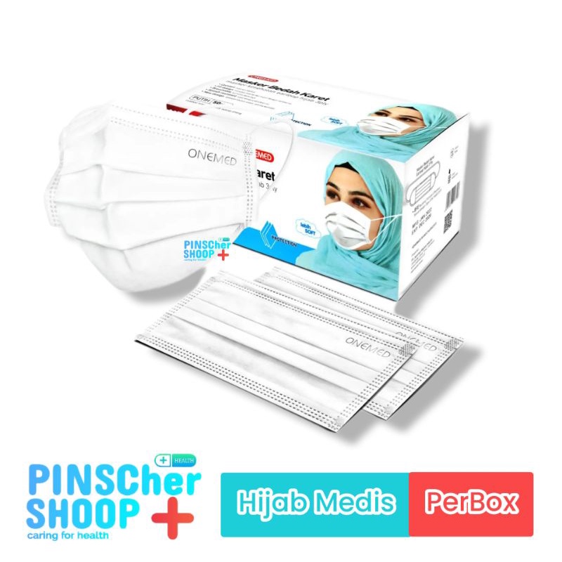 MASKER JIBAB HIJAB MASKER HEADLOOP HIJAB ONEMED MEDIS 3PLY BOX 50 PCS