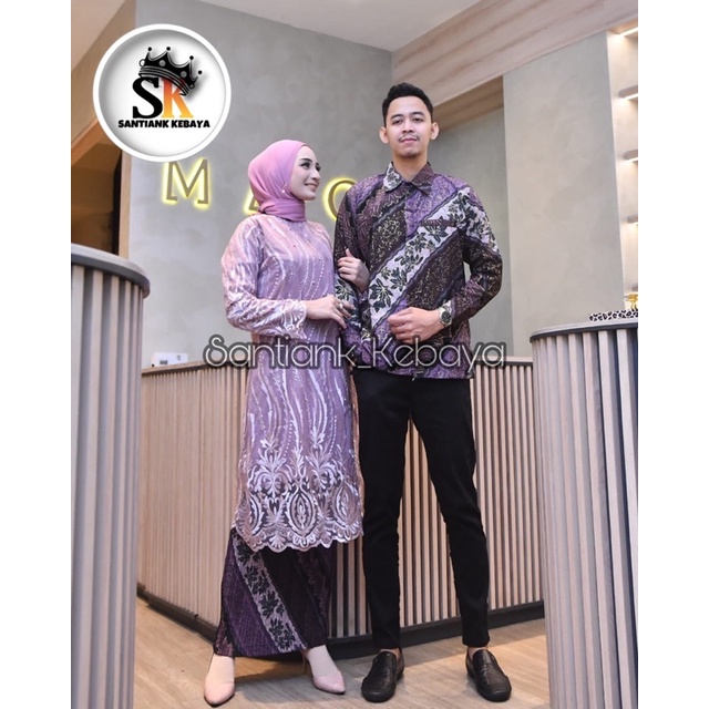 Setelan Kebaya Tunik Batik Couple Modern Terbaru Outfit Pasangan Kondangan Wisuda By santiank kebaya