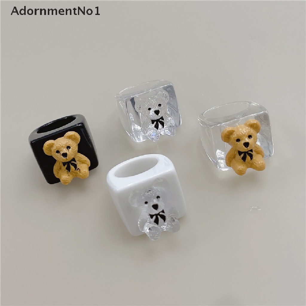 (AdornmentNo1) Cincin Akrilik Resin Motif Kartun Beruang / Persegi / Geometri Untuk Perhiasan Wanita / Travel