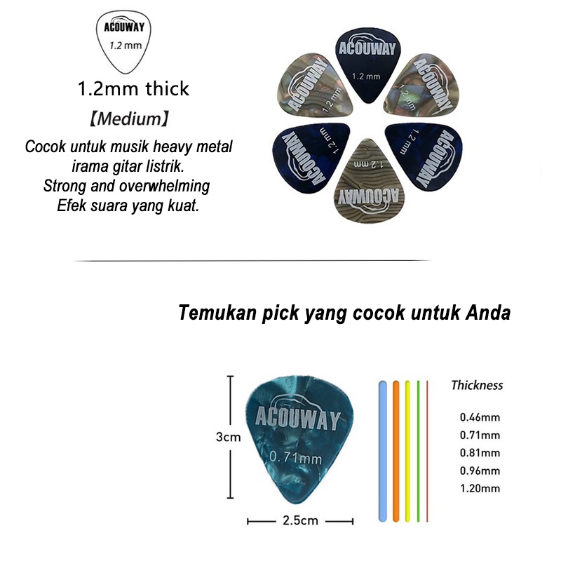 30Pcs Pick Gitar Akustik Celluloid Gitar Elektrik Tebal 0.46/0.71/0.96/MM Bass Guitar ukulele petik