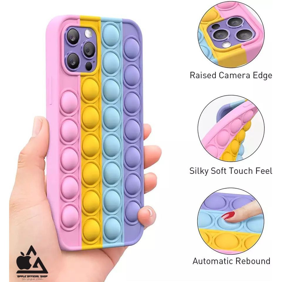 Silikon POP IT iPhone 6 6+ 8 8+ 11 12 X XR XSMAX Softcase Rainbow Push Bubble Fidget Toys Case Popit