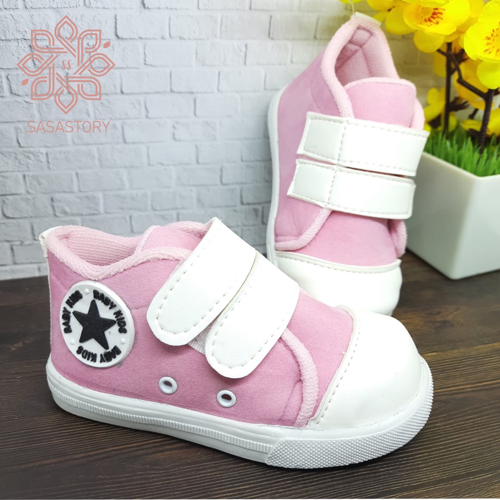 Sasastory Sepatu Sneaker Anak Perempuan Bintang Usia 1 2 3 Tahun Pink CA24