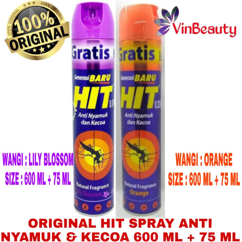 ORIGINAL HIT SPRAY ANTI NYAMUK &amp; KECOA / HIT SEMPROT 600 ML + 75 ML