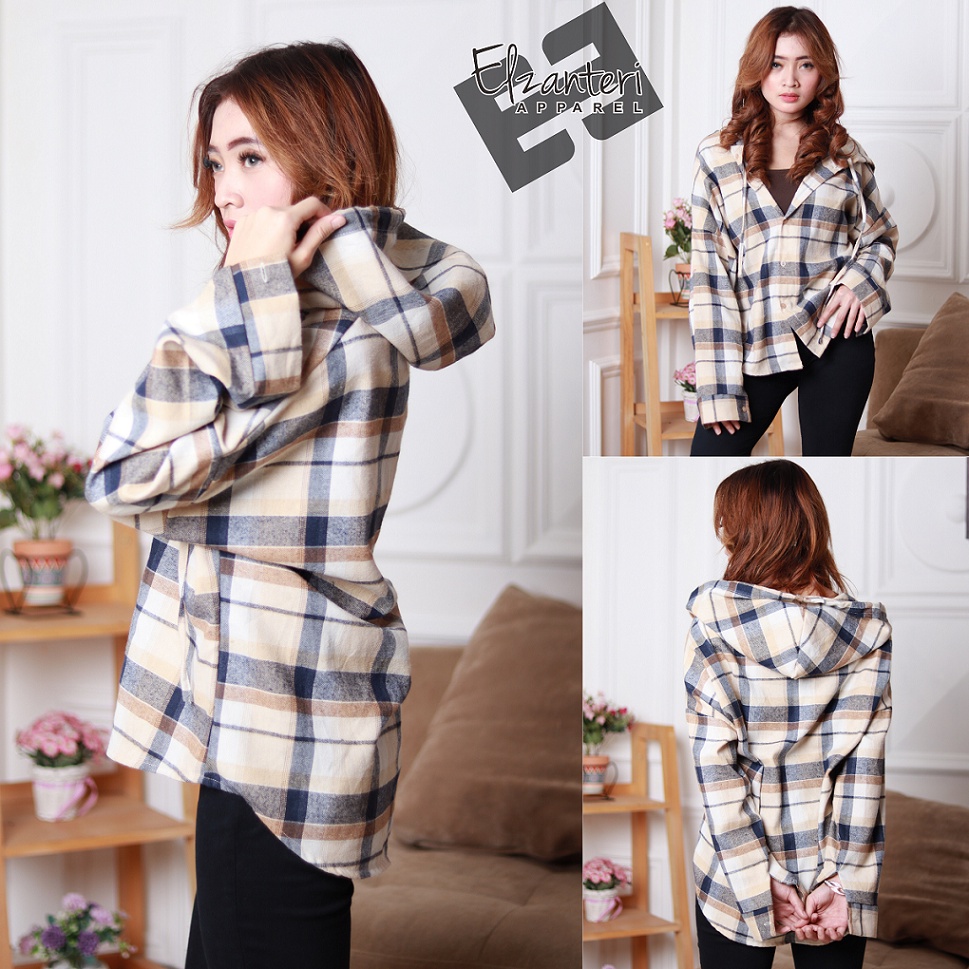 Kemeja Flanel Hoodie Wanita Elzanteri