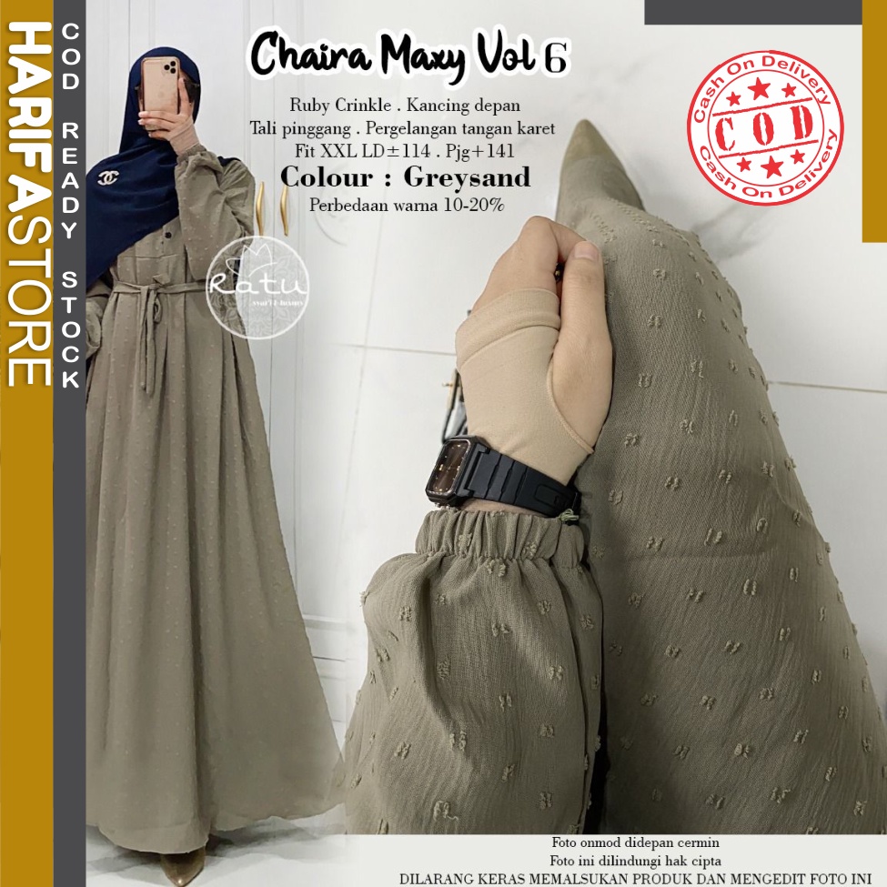 CHAIRA MAXY VOL 6 VOL 7 GAMIS TERBARU ORI BY RATU MULABEES | BAHAN RUBY CRINKLE LD 114 PJ 141 | HARI
