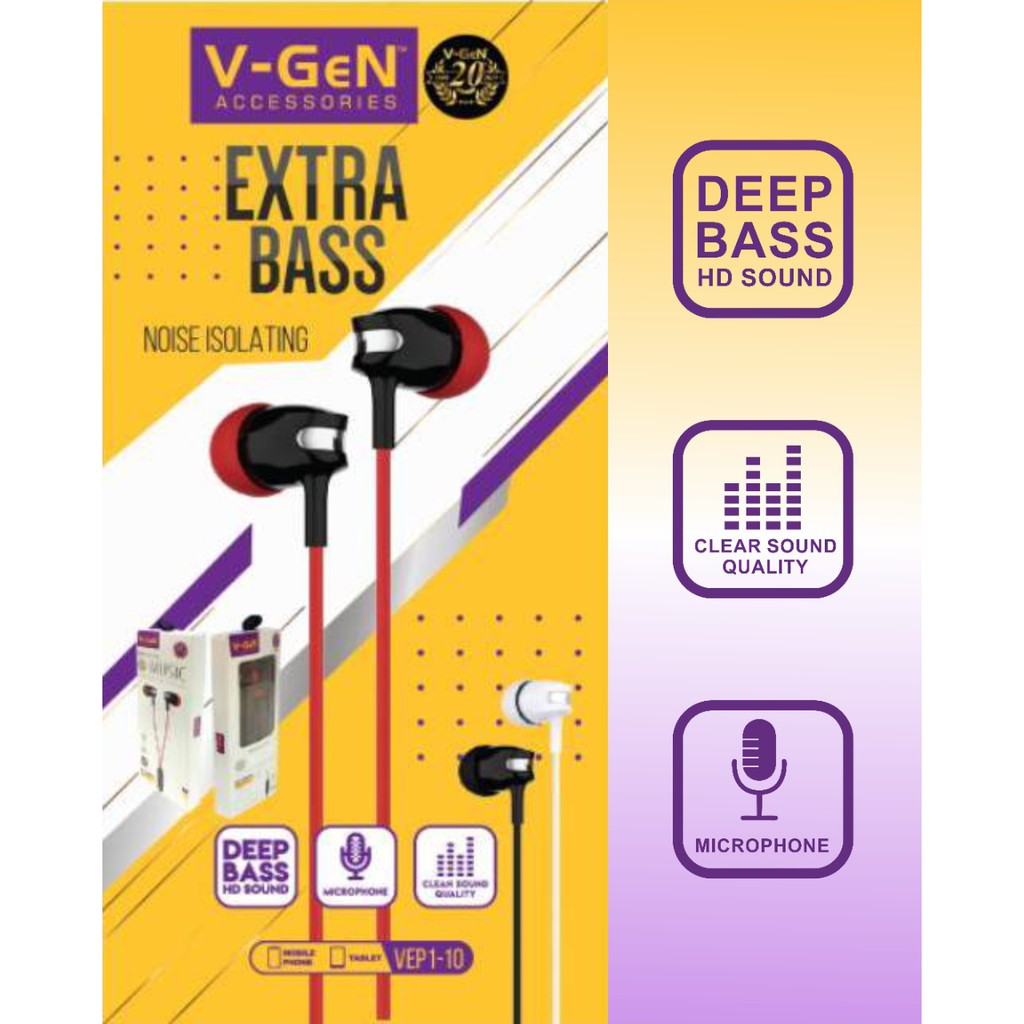 HEADSET EARPHONE V-GEN WIRED VEP1-10 1.2M