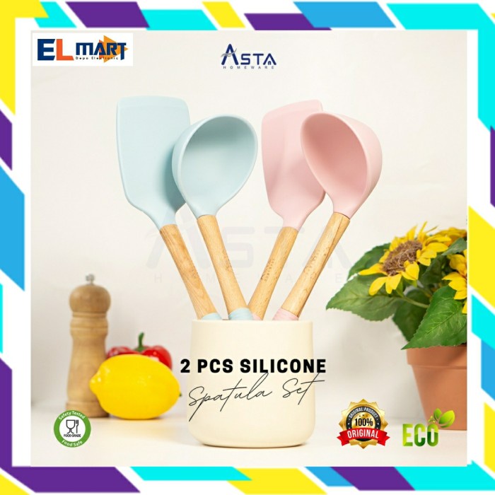 Asta Spatula Silikon Set 2pc Tahan Panas Turner Sutil Sendok Soup
