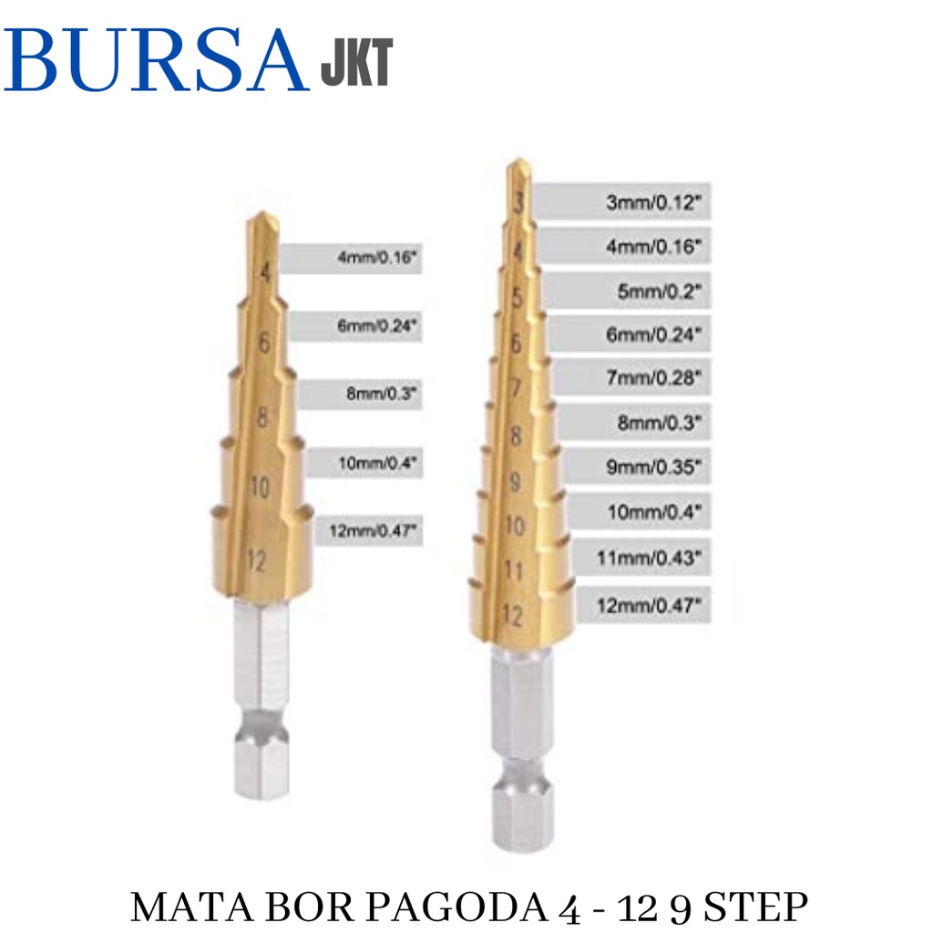 MATA BOR PAGODA STEP DRILL HSS 4 - 12 9 STEP KERUCUT