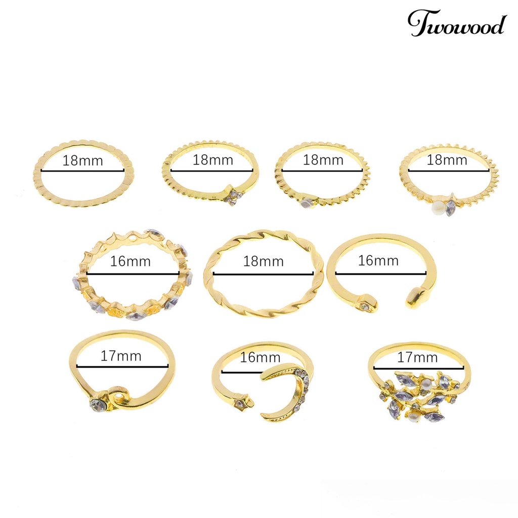 Twowood 10Pcs Metal Ring Irregular Exquisite Alloy Cubic Zirconia Jewelry Ring for Daily Wear