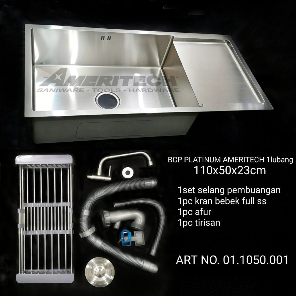 SINK / BCP 1 Lbg Stainless Steel Ameritech + Meja Samping -Medan - SATIN SERIES