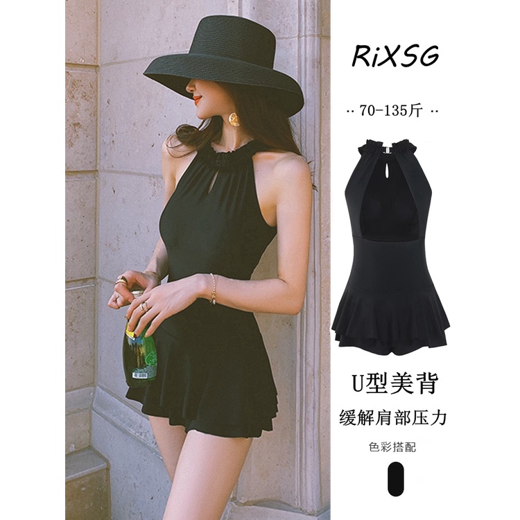 Women halter neck swimsuit women conservative one piece dress style swimwear