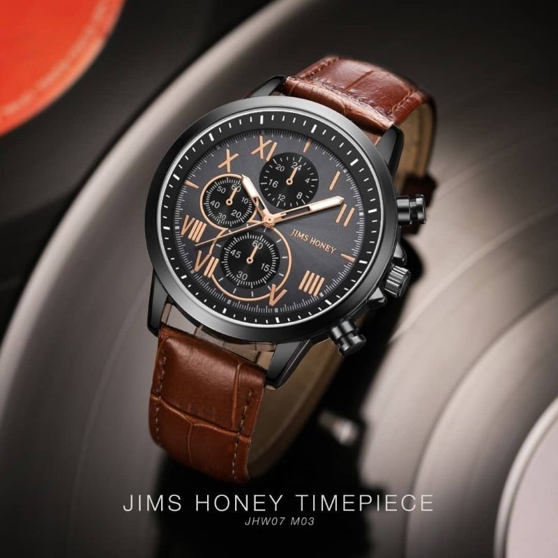 Free Box JHW 07 Jims Honey Jam Tangan Pria Kulit Waterproof Anti Air