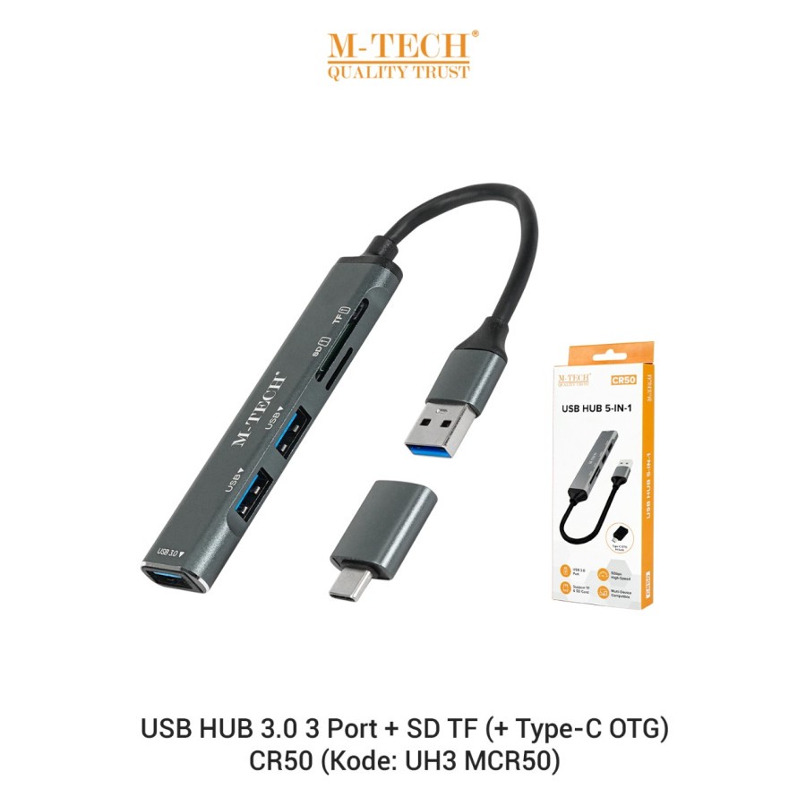 M-Tech Usb Hub 5 in 1 CR50 (+ type-C OTG) 3 port USB + SD TF Card