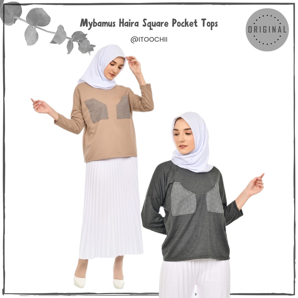 Mybamus Haira Square Pocket Tops Baju Wanita Blouse Korea Baju Muslim Atasan Muslim