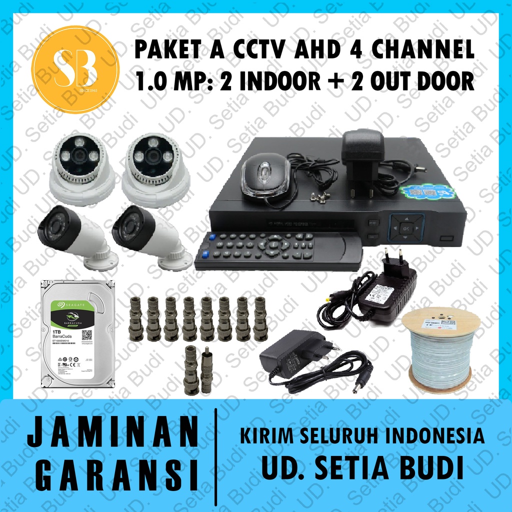 Promo Paket A CCTV AHD 4 Channel 1.0 MP: 2 Indoor dan 2 Outdoor