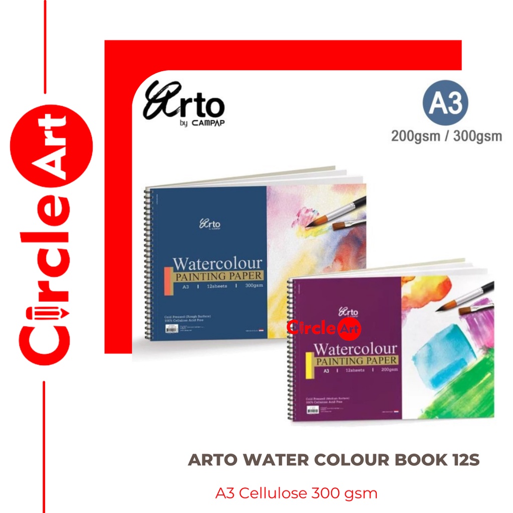 

Arto A3 Water Colour Book 300 GSM 12S - Cellulose / Kertas Watercolour / Kertas Untuk Cat Air