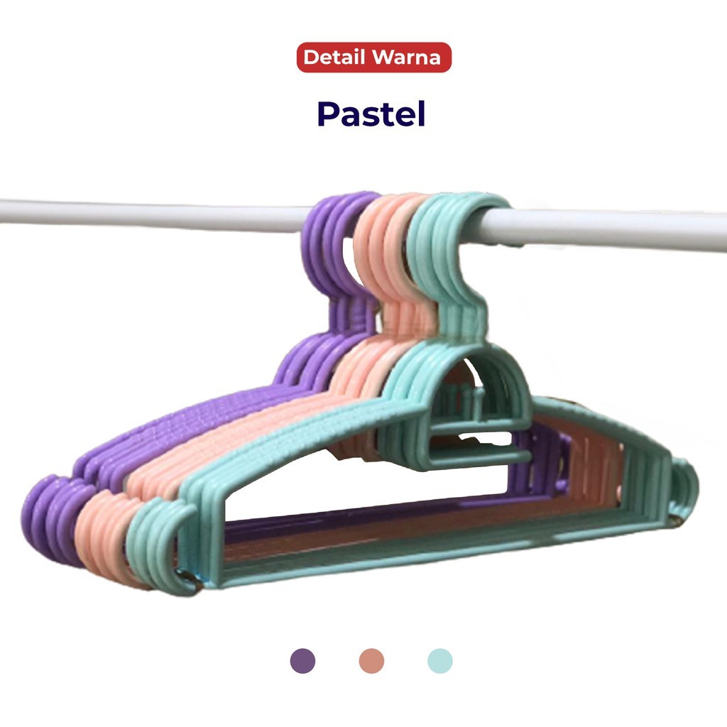 6 PCS GANTUNGAN BAJU PLASTIK WARNA PASTEL MOTIF ROTAN - JAPAN STYLE LAUNDRY HANGER - ANAK DAN DEWASA