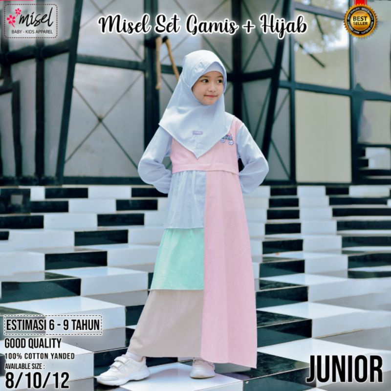 GAMIS ANAK PEREMPUAN + HIJAB  MEREK MISEL  3-9 TAHUN