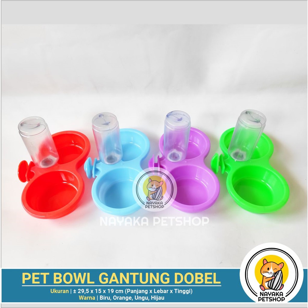 Pet Bowl Gantung Dobel Tempat Wadah Makan Botol Minum Kucing Kelinci