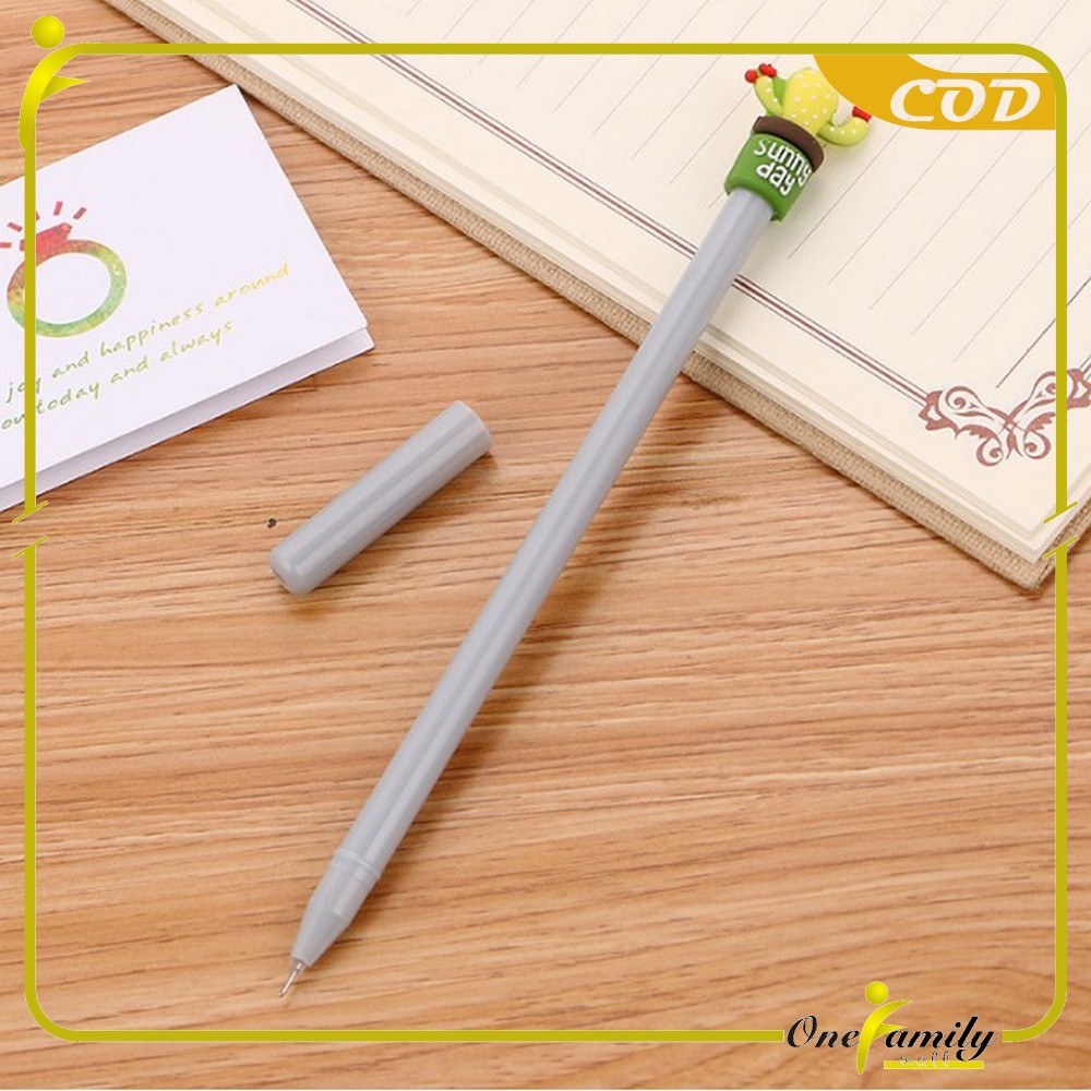 ONE-A16 Pulpen Gel Karakter Kaktus / Pena Kaktus / Bolpen Gel / Pulpen Lucu Unik Bentuk Pot Kaktus-ABU