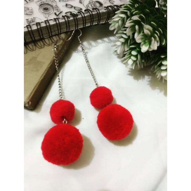 (3cm) 1psg Anting Pompom Juntai Anting Korea Anting Panjang Anting Hijab Bros Jilbab Anting bulu
