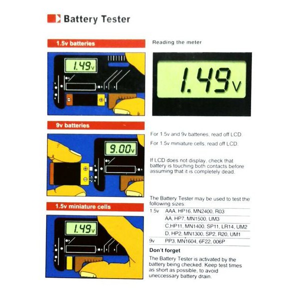 Battery Tester BT-168D 9V 1.5V AA AAA Digital Universal C test baterai