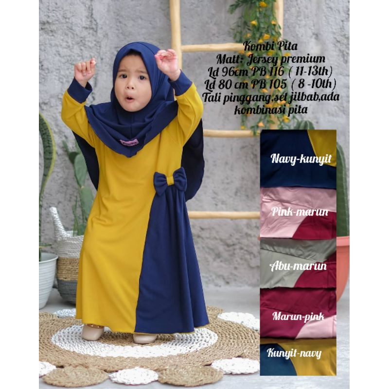 Terlaris (1KG MUAT 6PCS) SYARI ANAK  GAMIS SET 8-13TAHUN BAHAN JERSEY PREMIUM