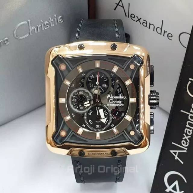 JAM TANGAN PRIA ALEXANDRE CHRISTIE AC 3039 ROSEGOLD BLACK ORIGINAL