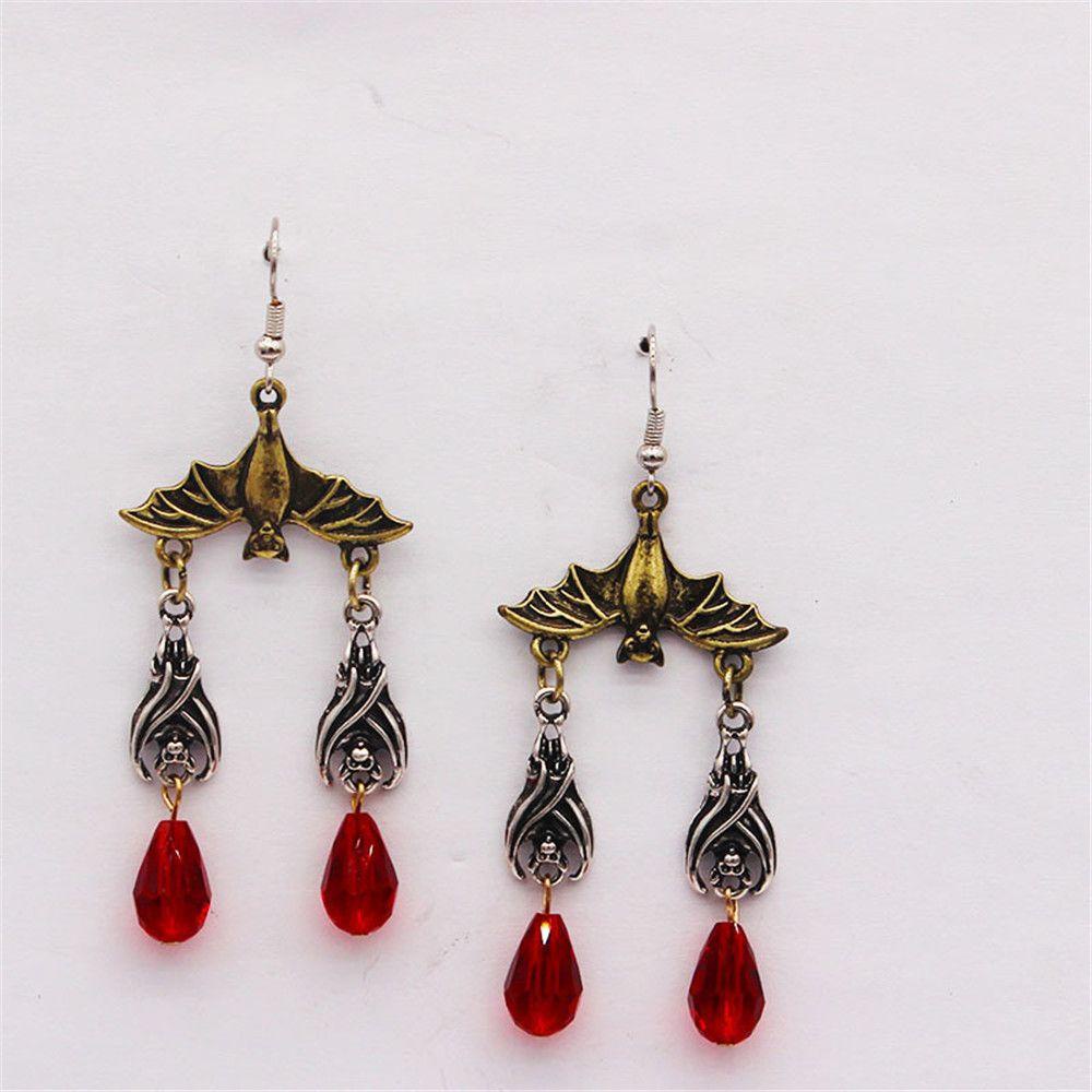 Lily Halloween Anting Logam Wanita Gantung Gaya Punk Gothic Retro Berlian Imitasi Merah