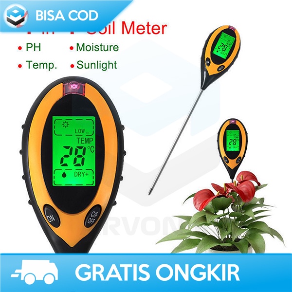 PENGUKUR KELEMBAPAN TEMPERATURE TANAH BY YIERYI 4 IN 1 PH ANALYZER ORI