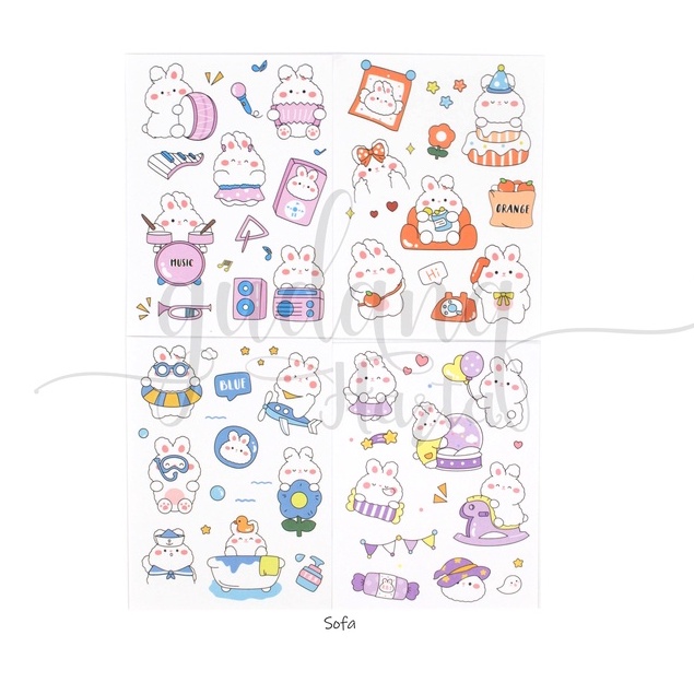 Stiker Pet Lucu ISI 4 Sticker Motif Bear Cat Girls Rabbit DIY GH 303817