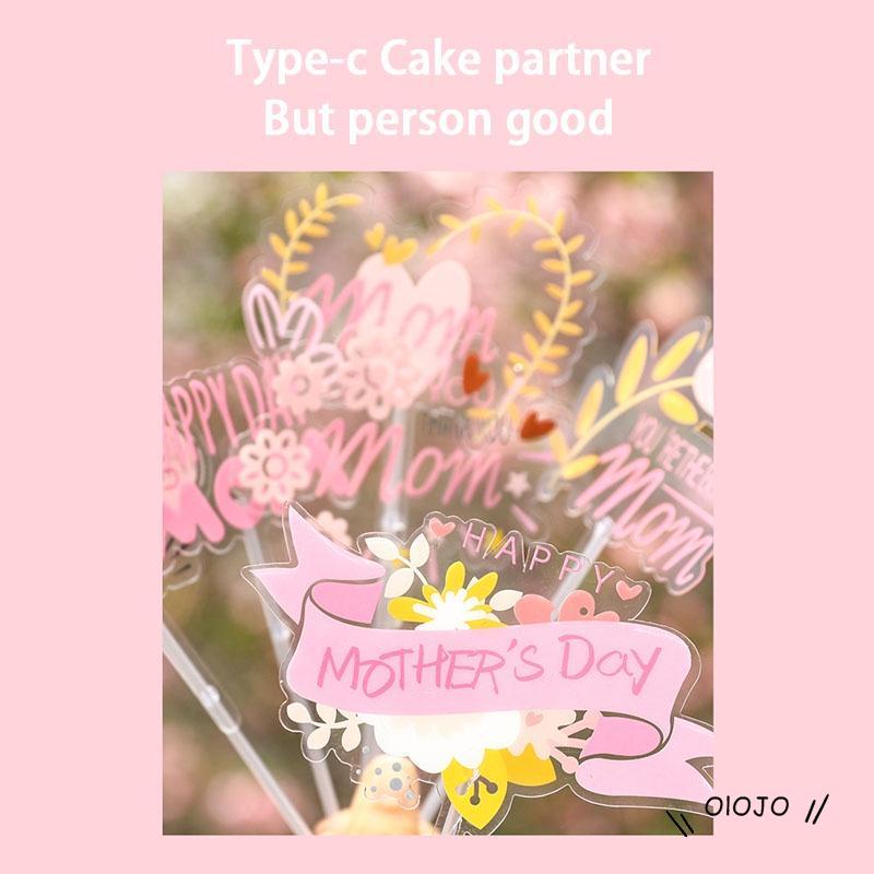 Kartu Dekorasi Kue Ulang Tahun Bahan PVC Motif Bunga Mother I Love You