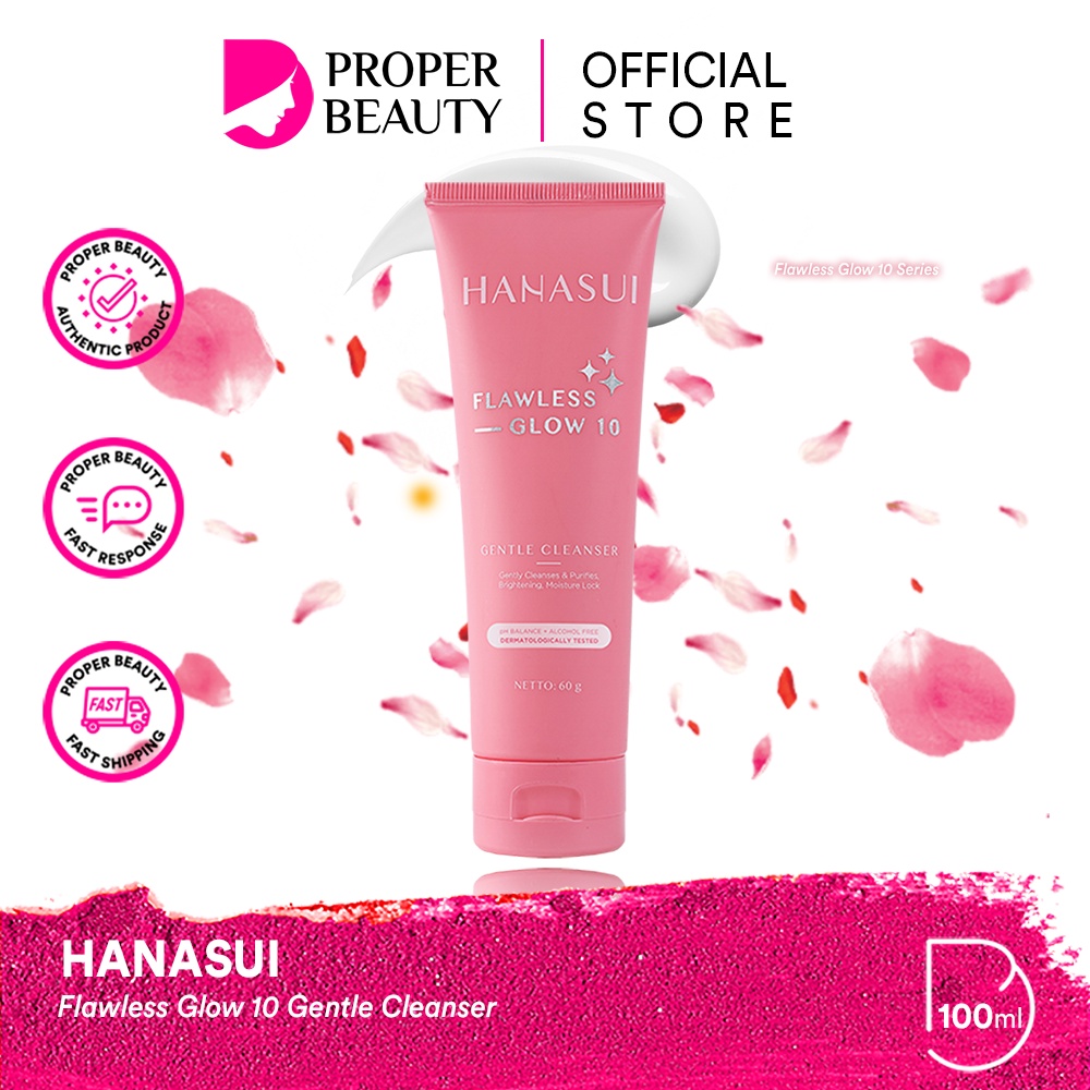 HANASUI Flawless Glow 10 Gentle Cleanser Indonesia / Gently Cleanses &amp; Purifies Brightening Moisture Lock 60g / Sabun Pembersih Wajah Kulit Cuci Muka / Skincare Face Facial Wash Toner Essence Serum Day Night Cream Spot Gel / Paket Acne Treatment Series
